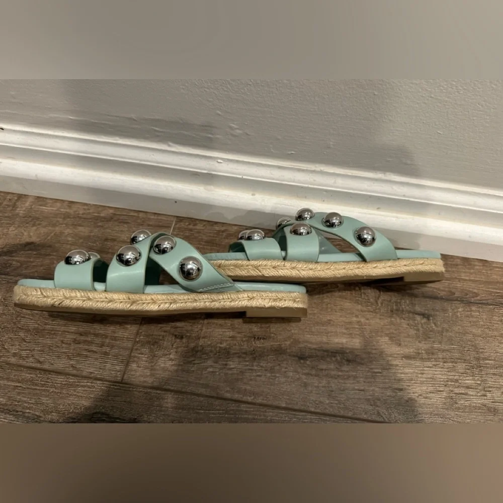 Marc Fisher Prisca Ball Studded‎ Sandals Green Faux Leather